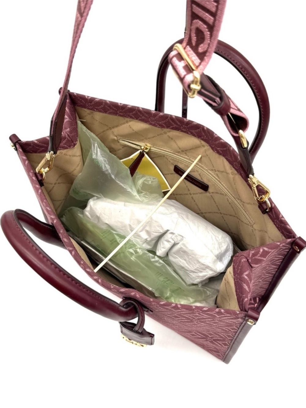 Michael Kors Medium Mirella Tote Bag & Matching Bifold Zip Chain Wallet Ox Blood - Picture 6 of 12